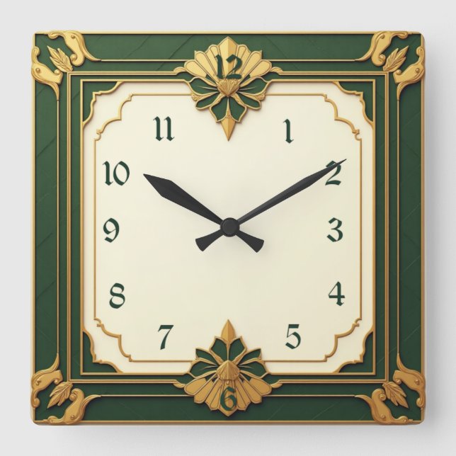 Reloj Cuadrado Art Deco Verde (Anverso)