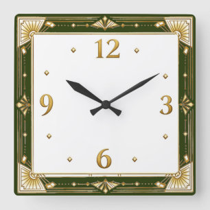 Reloj Cuadrado Art Deco Verde