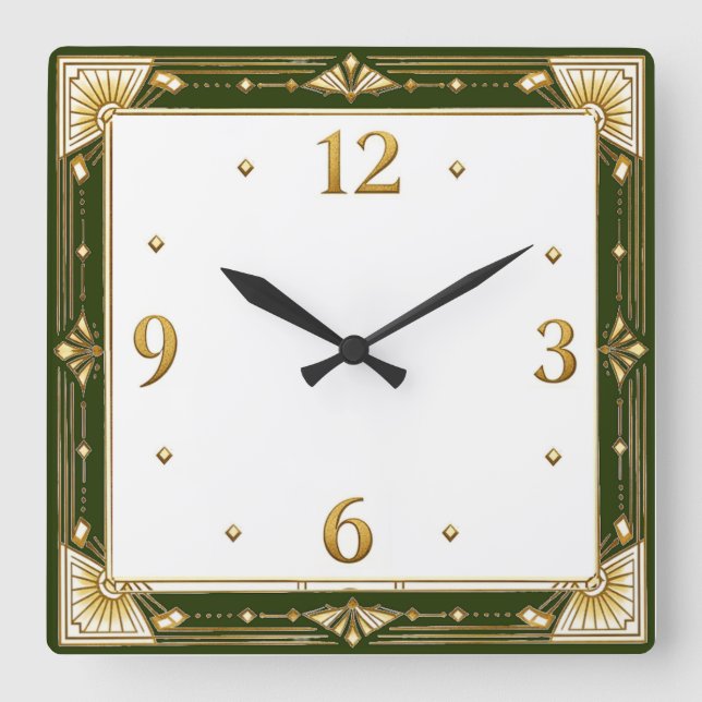 Reloj Cuadrado Art Deco Verde (Anverso)