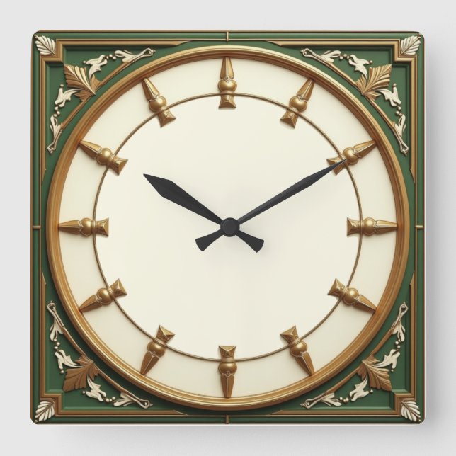 Reloj Cuadrado Art Deco Verde (Anverso)