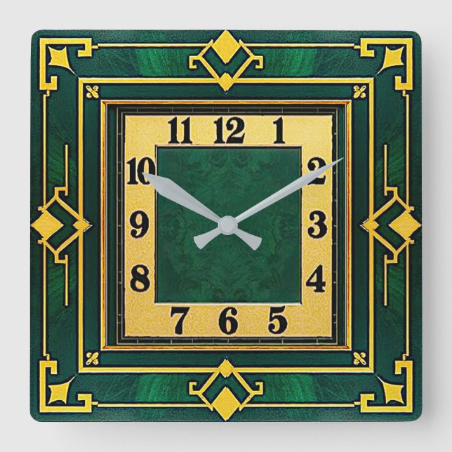 Reloj Cuadrado Art Deco Verde (Anverso)
