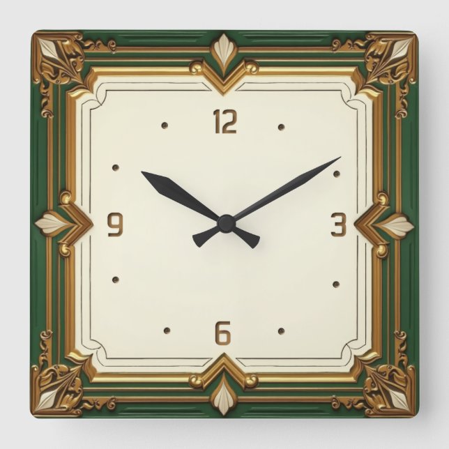 Reloj Cuadrado Art Deco Verde (Anverso)