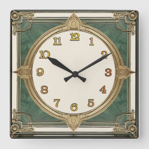 Reloj Cuadrado Art Deco Verde