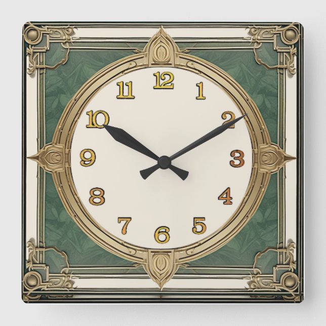 Reloj Cuadrado Art Deco Verde (Anverso)