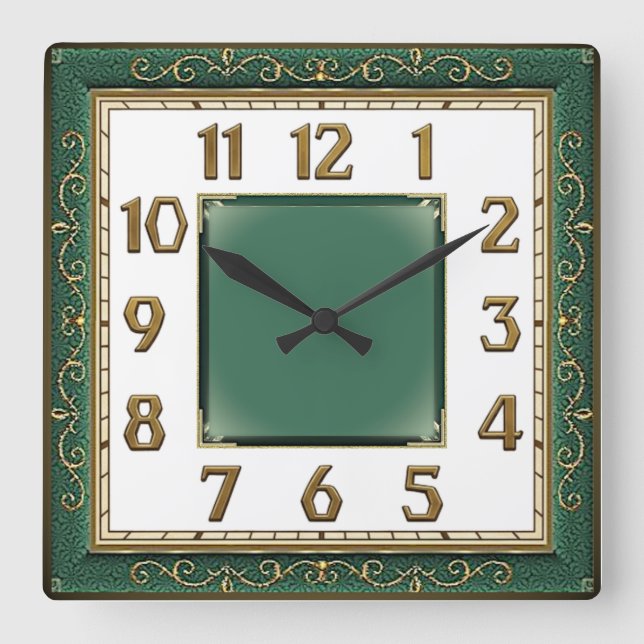 Reloj Cuadrado Art Deco Verde (Anverso)