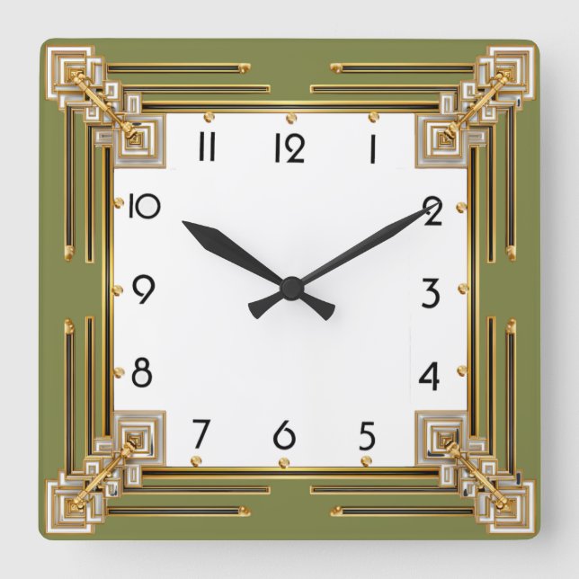 Reloj Cuadrado Art Deco Verde (Anverso)