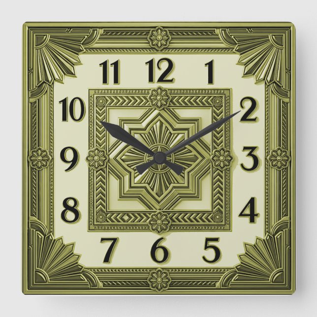 Reloj Cuadrado Art Deco Verde (Anverso)