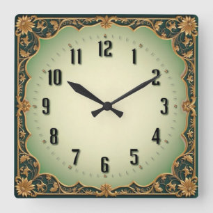 Reloj Cuadrado Art Deco Verde