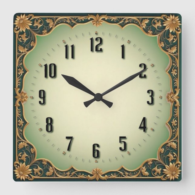 Reloj Cuadrado Art Deco Verde (Anverso)