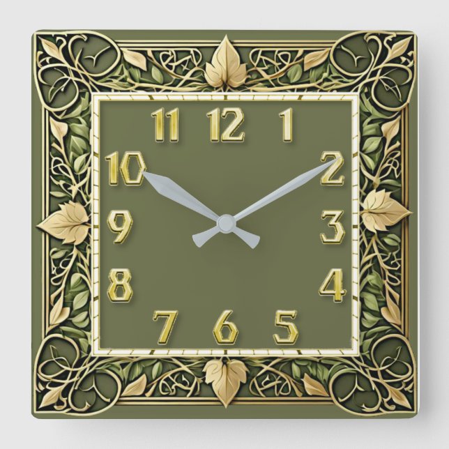 Reloj Cuadrado Art Deco Verde (Anverso)
