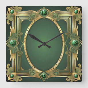Reloj Cuadrado Art Deco Verde