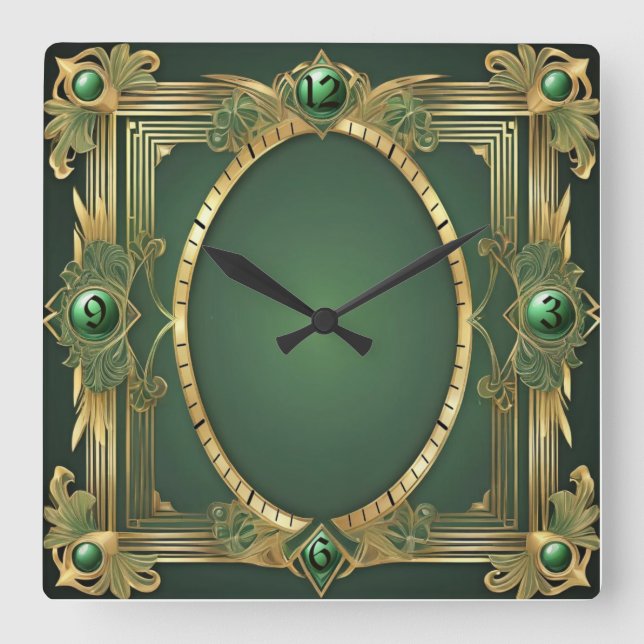 Reloj Cuadrado Art Deco Verde (Anverso)