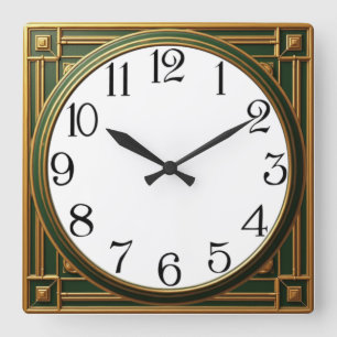 Reloj Cuadrado Art Deco Verde