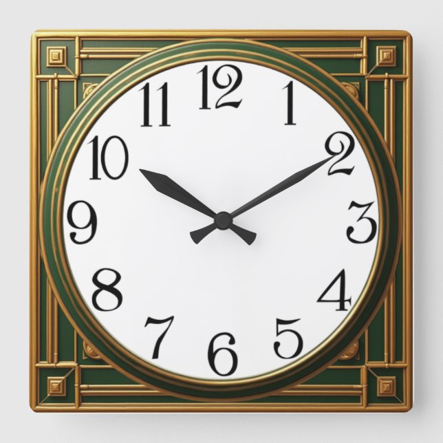Reloj Cuadrado Art Deco Verde (Anverso)