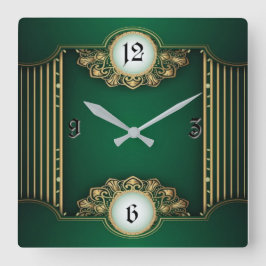 Reloj Cuadrado Art Deco Verde
