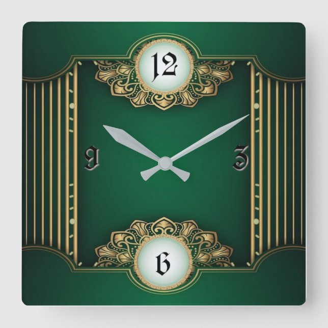 Reloj Cuadrado Art Deco Verde (Anverso)
