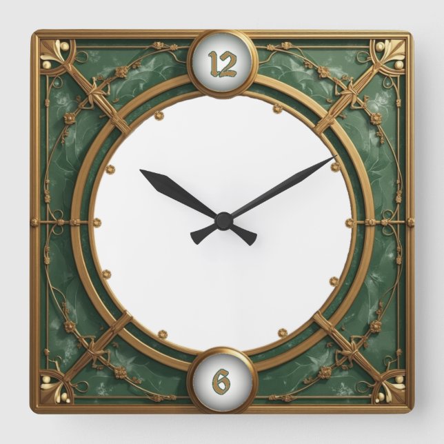 Reloj Cuadrado Art Deco Verde (Anverso)