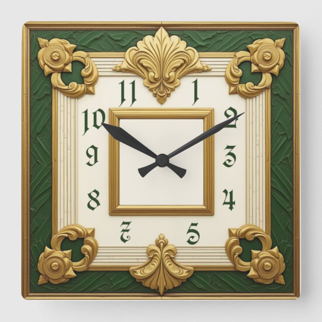 Reloj Cuadrado Art Deco Verde (Anverso)