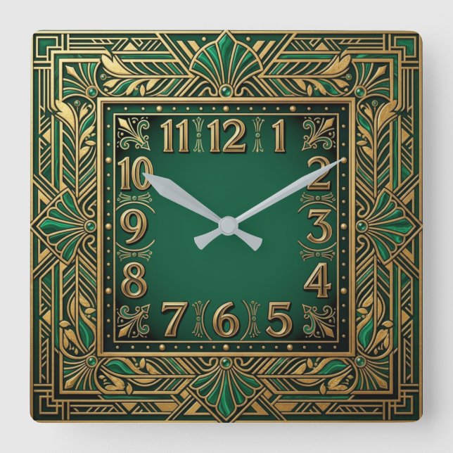 Reloj Cuadrado Art Deco Verde (Anverso)