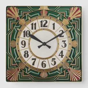 Reloj Cuadrado Art Deco Verde