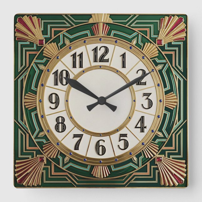 Reloj Cuadrado Art Deco Verde (Anverso)