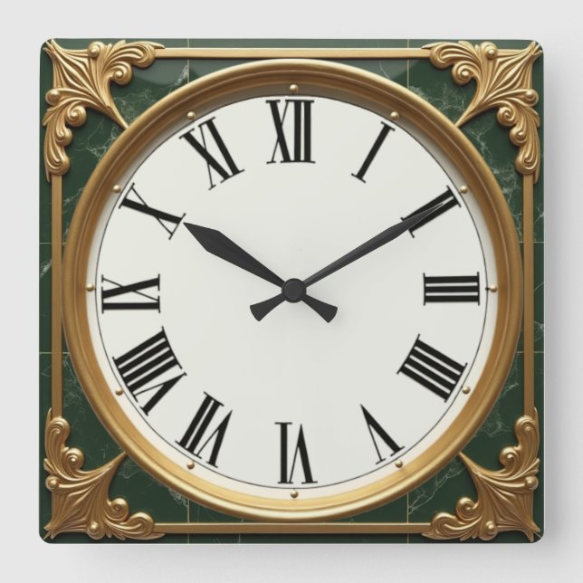 Reloj Cuadrado Art Deco Verde (Anverso)
