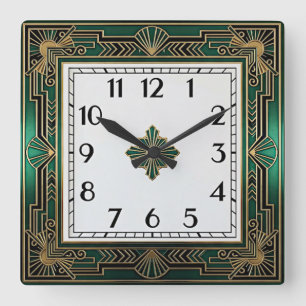 Reloj Cuadrado Art Deco Verde