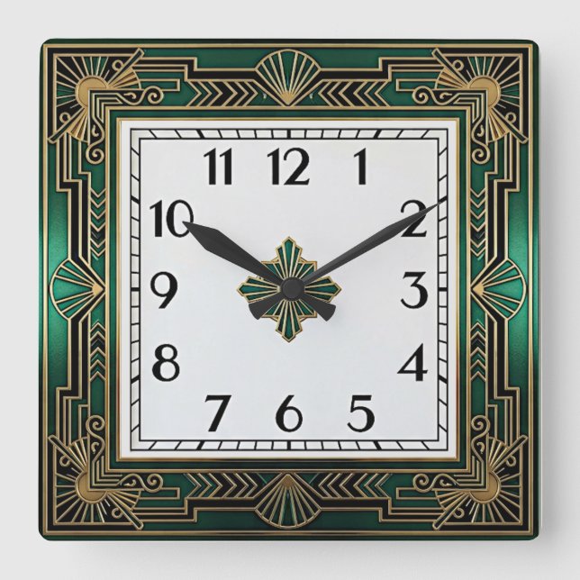 Reloj Cuadrado Art Deco Verde (Anverso)