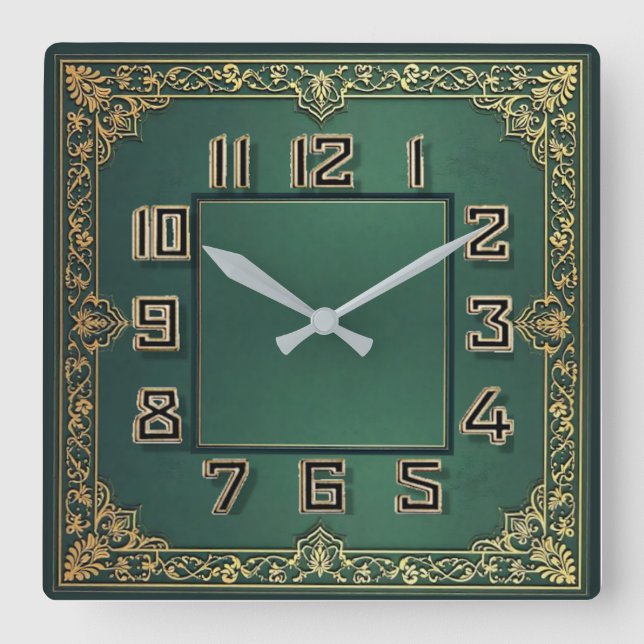 Reloj Cuadrado Art Deco Verde (Anverso)