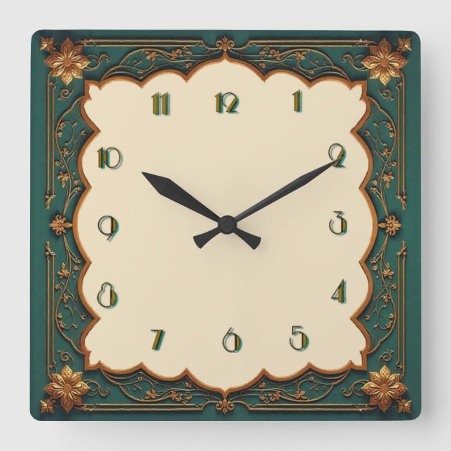 Reloj Cuadrado Art Deco Verde (Anverso)