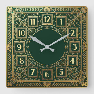 Reloj Cuadrado Art Deco Verde