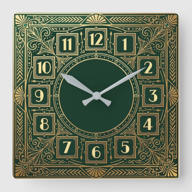 Reloj Cuadrado Art Deco Verde (Anverso)