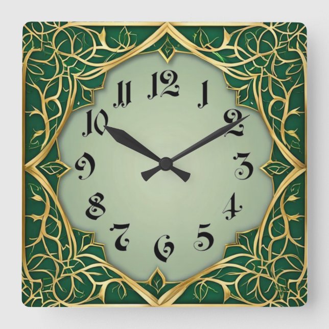 Reloj Cuadrado Art Deco Verde (Anverso)