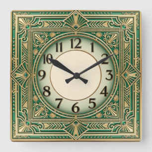 Reloj Cuadrado Art Deco Verde