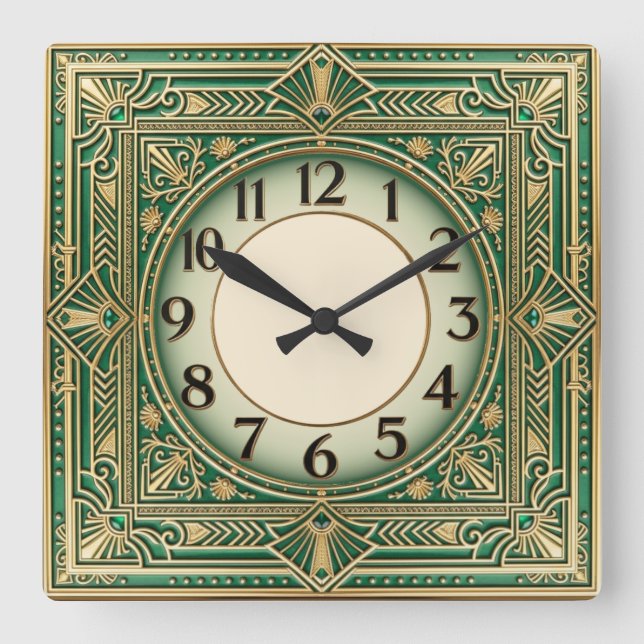 Reloj Cuadrado Art Deco Verde (Anverso)