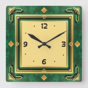 Reloj Cuadrado Art Deco Verde