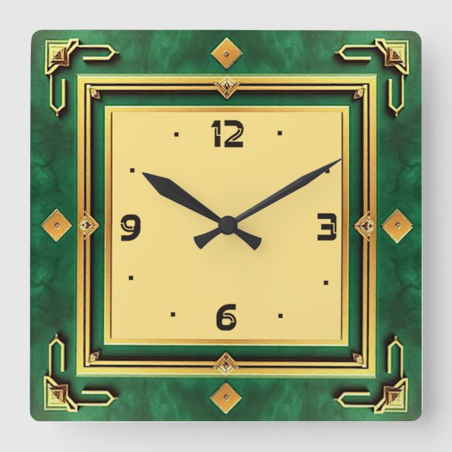 Reloj Cuadrado Art Deco Verde (Anverso)