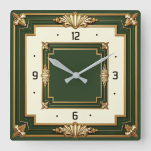 Reloj Cuadrado Art Deco Verde