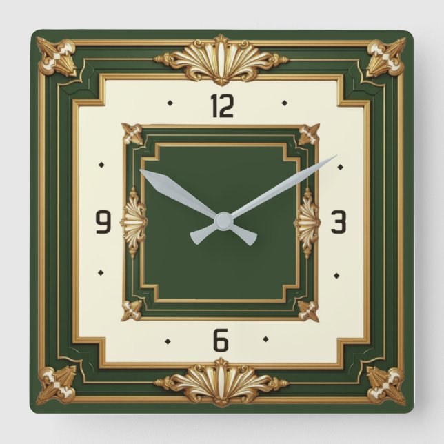 Reloj Cuadrado Art Deco Verde (Anverso)
