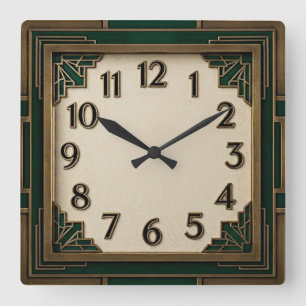 Reloj Cuadrado Art Deco Verde