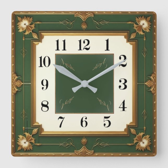 Reloj Cuadrado Art Deco Verde (Anverso)