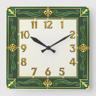 Reloj Cuadrado Art Deco Verde