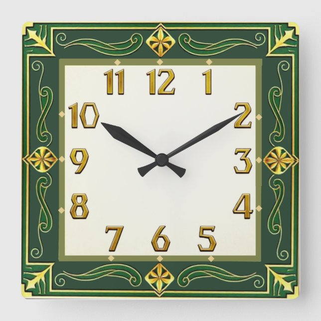 Reloj Cuadrado Art Deco Verde (Anverso)