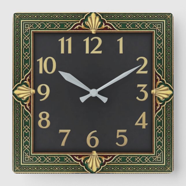 Reloj Cuadrado Art Deco Verde (Anverso)