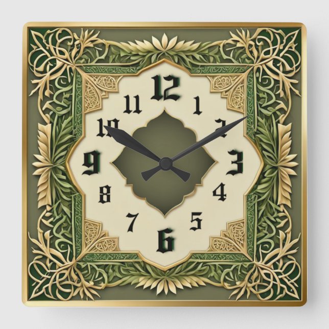 Reloj Cuadrado Art Deco Verde (Anverso)