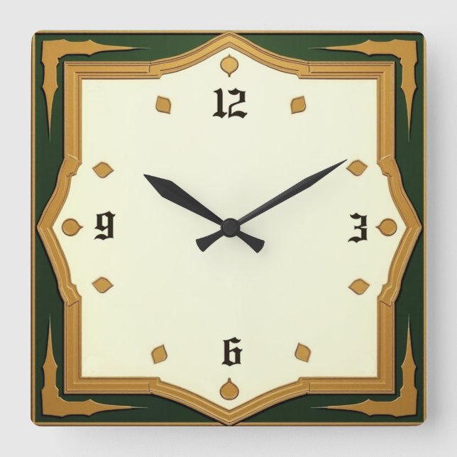 Reloj Cuadrado Art Deco Verde (Anverso)