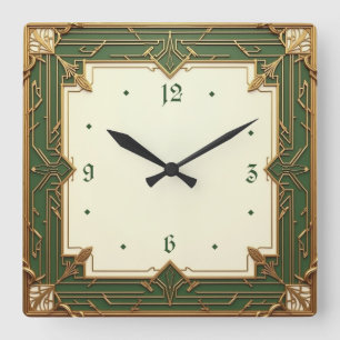 Reloj Cuadrado Art Deco Verde