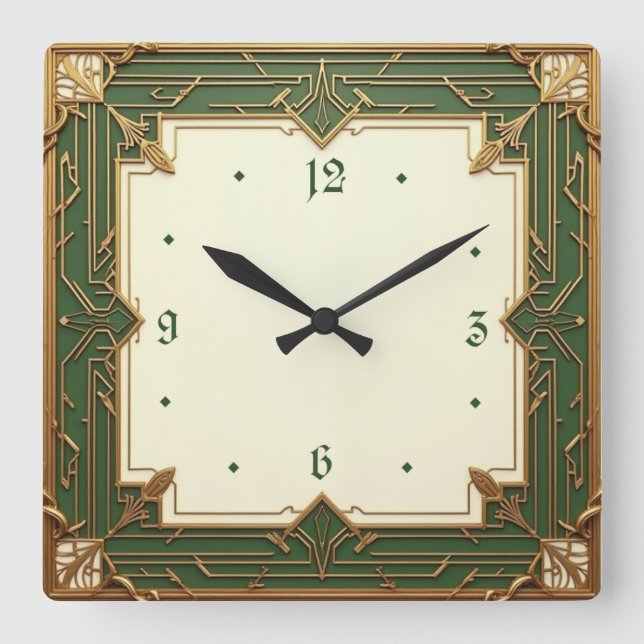 Reloj Cuadrado Art Deco Verde (Anverso)