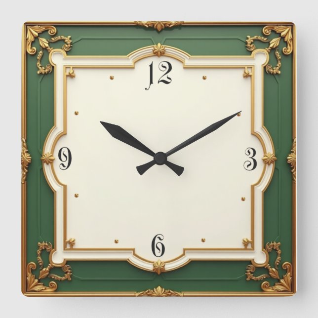 Reloj Cuadrado Art Deco Verde (Anverso)