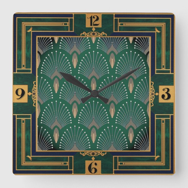 Reloj Cuadrado Art Deco Verde (Anverso)